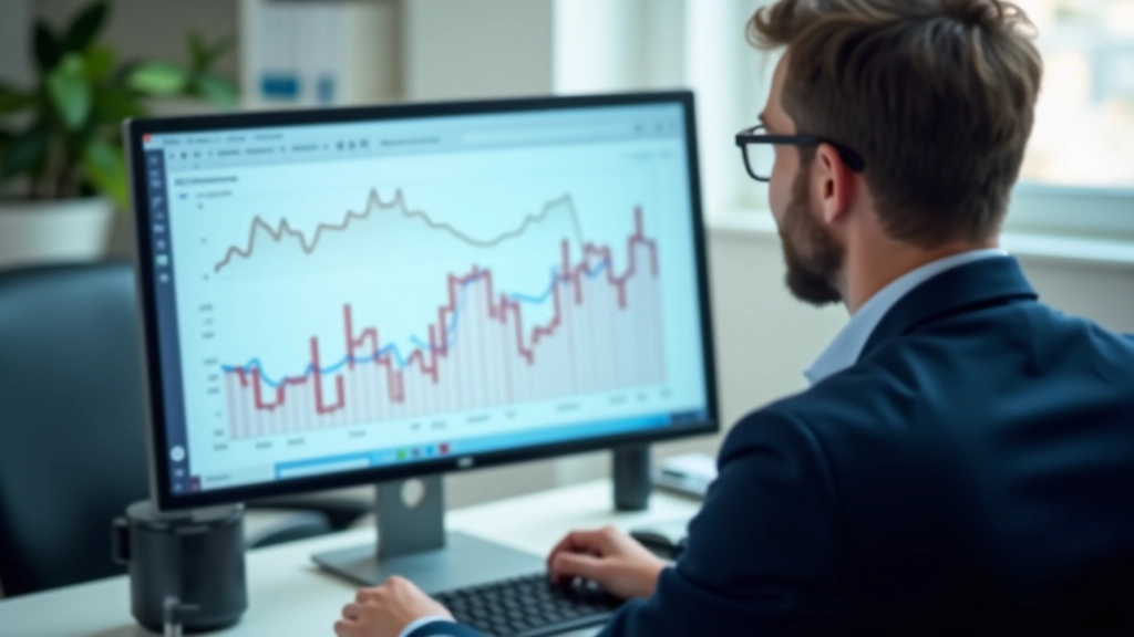 Ekonom při práci s grafy inflace na počítačovém monitoru v kancelářském prostředí