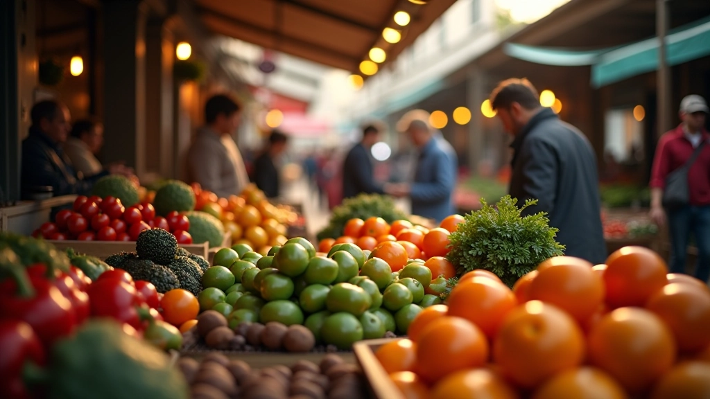 Farmářský trh s čerstvým ovocem a zeleninou — ilustrace volatilních cen potravin