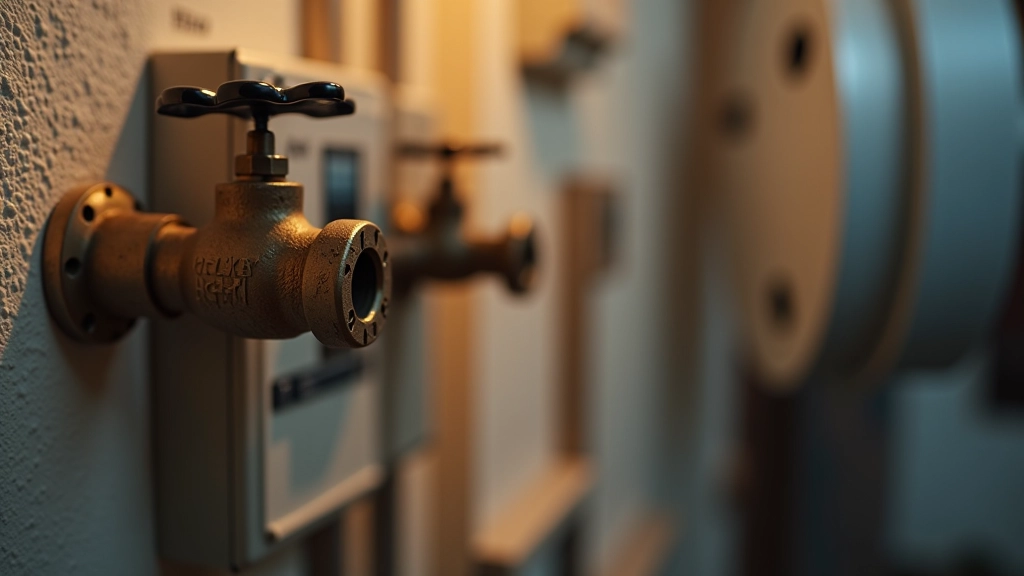 Plynový ventil a elektroměr v domácnosti s nástroji vedle