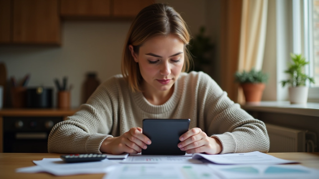 Domácí rozpočet s účty za energie a kalkulačkou na stole